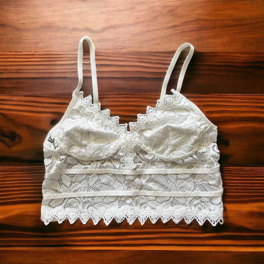 NEW White Lace Floral Cami Bra with Adjustable Spaghetti Straps Medium